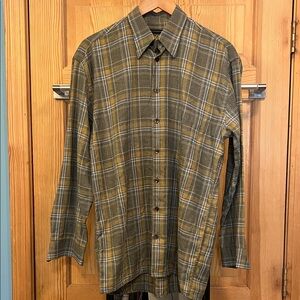 Plaid Button-Up Shirt in Olive and Brown Jack Lipson Spain Sz M